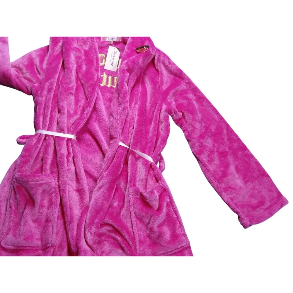 NEW Juicy Couture Luxe Soft Plush Robe Size L/XL Pink Pockets 36